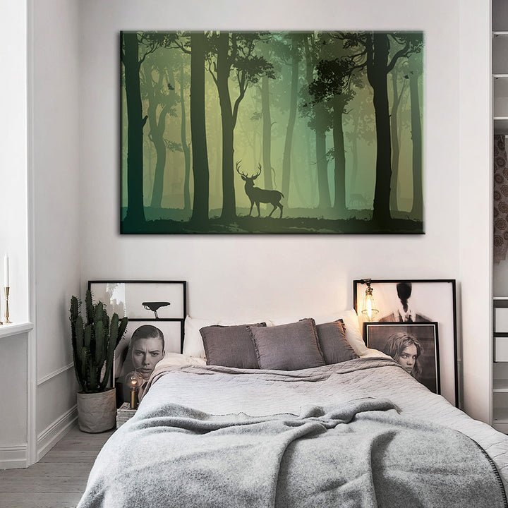 Verzaubertes grünes Tönung Silhouette Reh - Leinwand Wandkunst Malerei