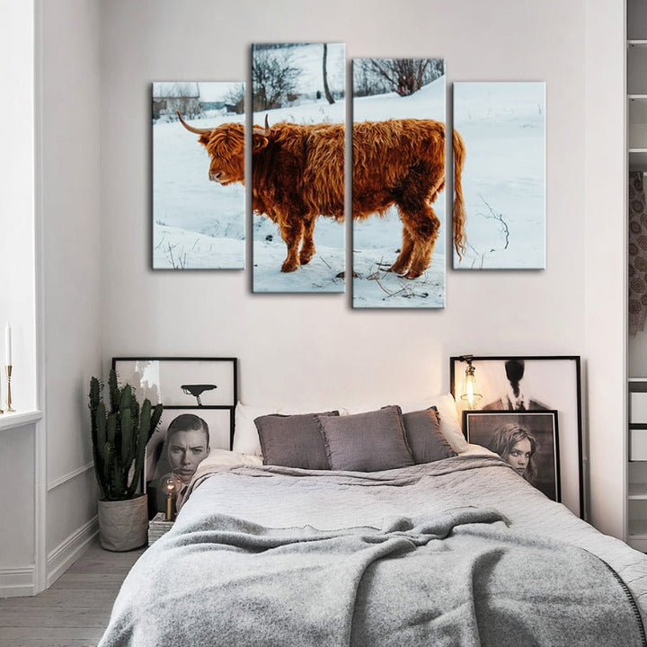 4-teilige lockige Kuh - Canvas Wandkunstgemälde