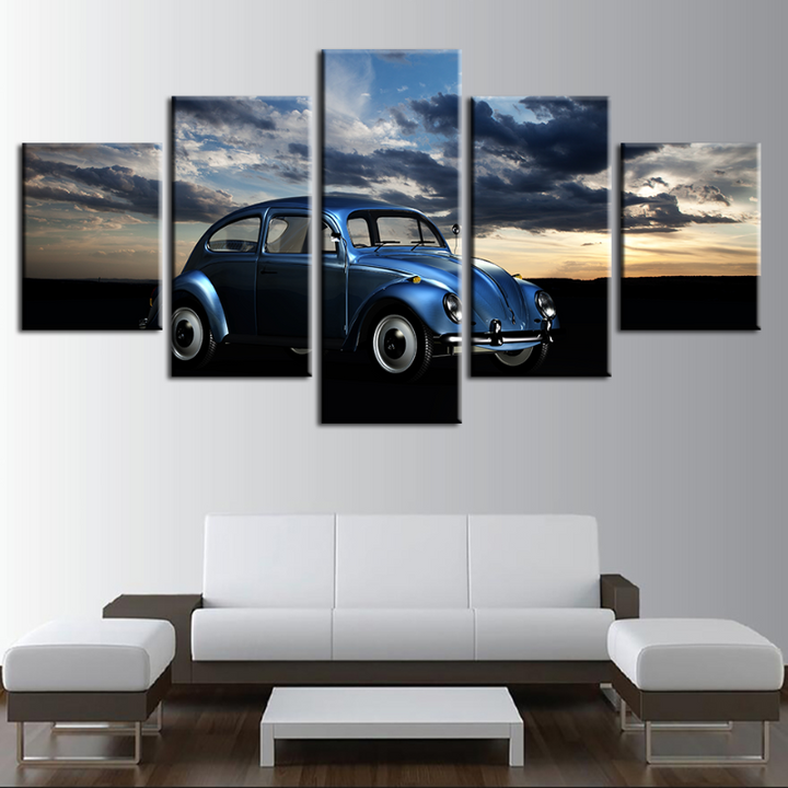 5 Teile - Wolkig - Blau Klassisches Vintage Auto - Leinwand Wandkunst Gemälde