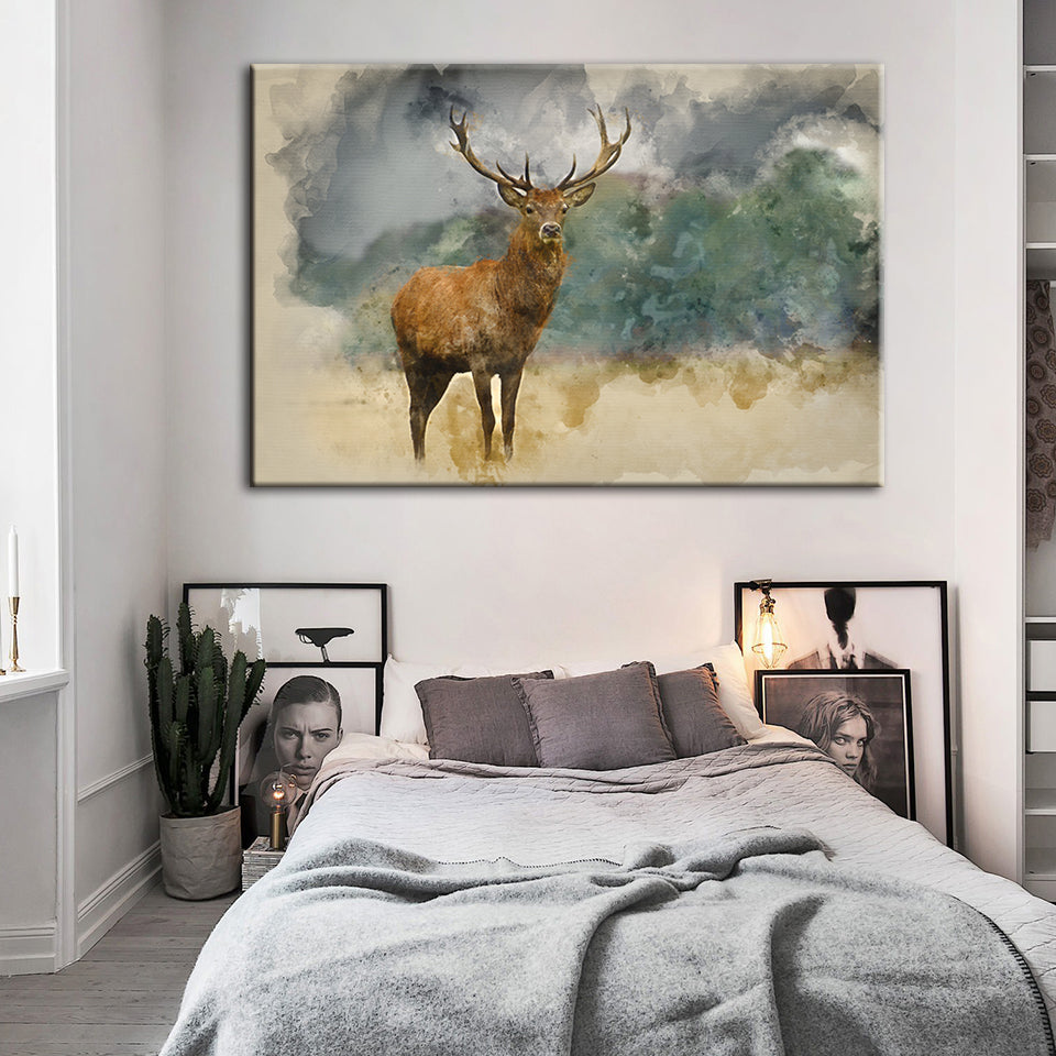 Aquarell-Motiv: Präriehirsch – Leinwandbild