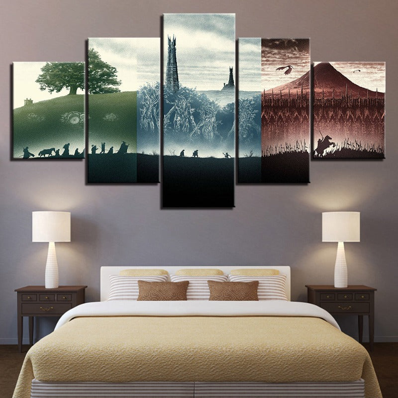 5-teilige monochromatische Landschaften - Leinwand Wandkunst Gemälde