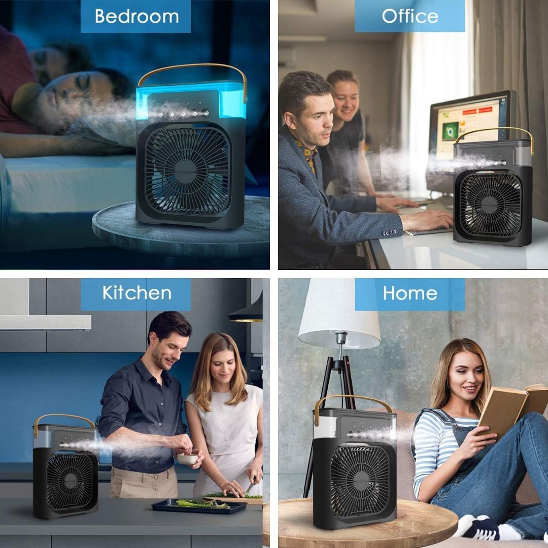 3-in-1 Luftkühler Luftbefeuchter | Tragbar, einstellbare Lüftergeschwindigkeiten & Ideal für Schlafzimmer, Büros & kleine Räume | Karnz