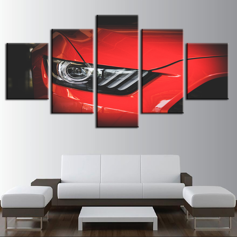 5-teilige Scheinwerfer Nahaufnahme Rotes Klassisches Auto - Leinwand Wandkunst Malerei
