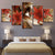 5-teilige goldene Hintergrund rote Blume - Leinwand Wandkunst Malerei
