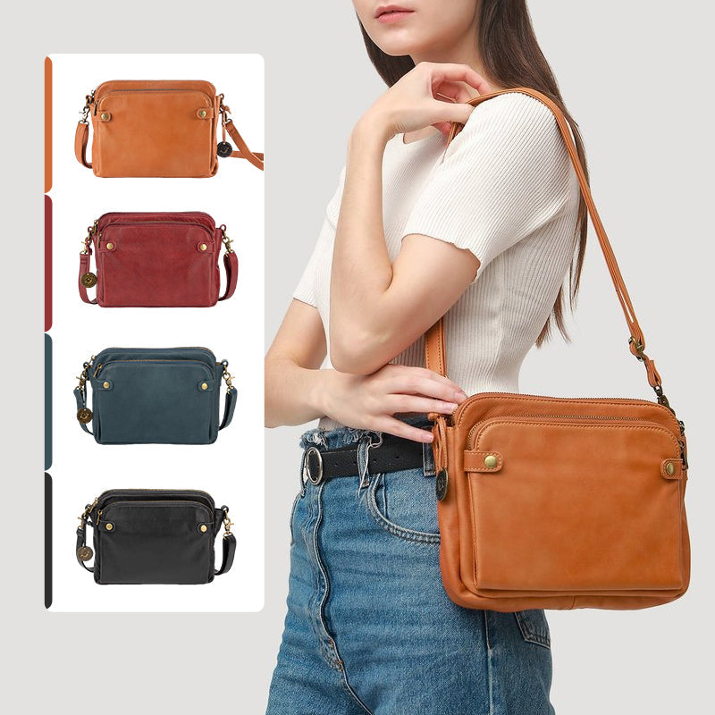 Dreilagige Leder-Umhängetasche, Schultertasche & Clutch