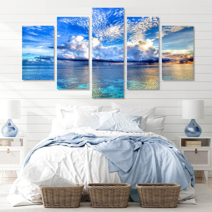 5 Stück Wunderschöne Blaue Meer Landschaft - Leinwand Wandkunst Malerei