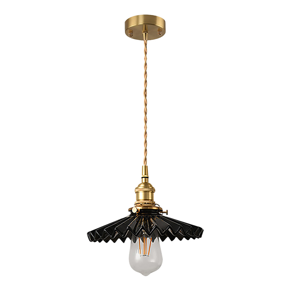 Vintage Keramik Hängelampe mit Falten-Design – Messing LED Pendelleuchte für Esszimmer und Wohnzimmer | Karnz