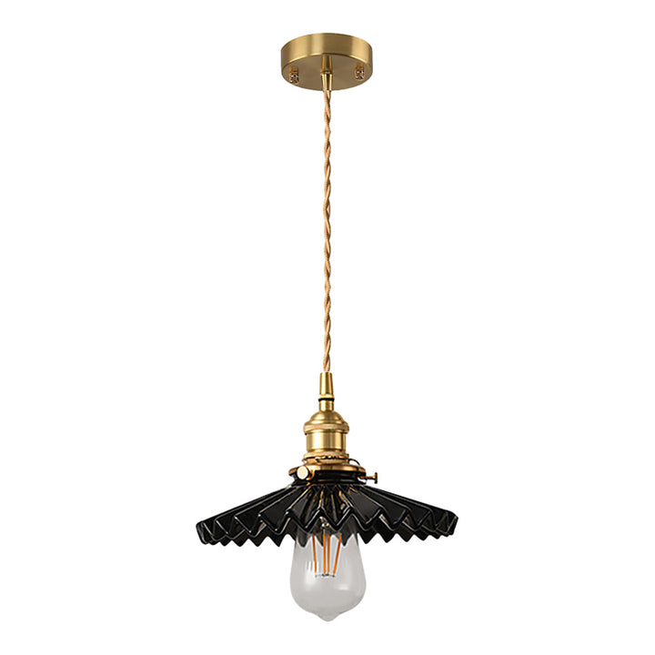 Vintage Keramik Hängelampe mit Falten-Design – Messing LED Pendelleuchte für Esszimmer und Wohnzimmer | Karnz