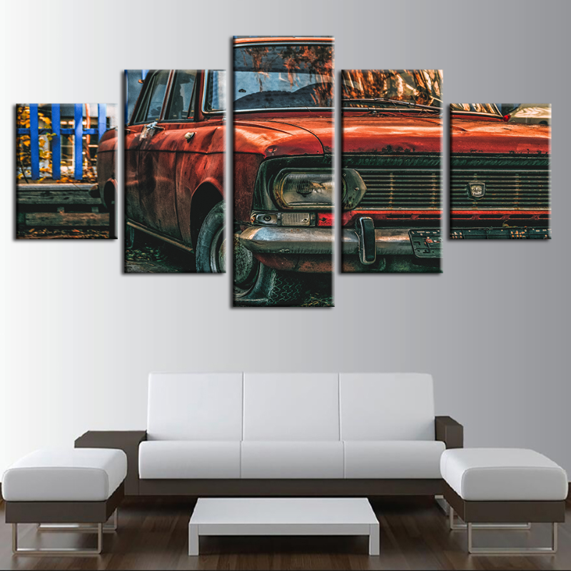 5-Teiliges Rotes Dellen Vintage Auto - Leinwand Wandkunst Gemälde