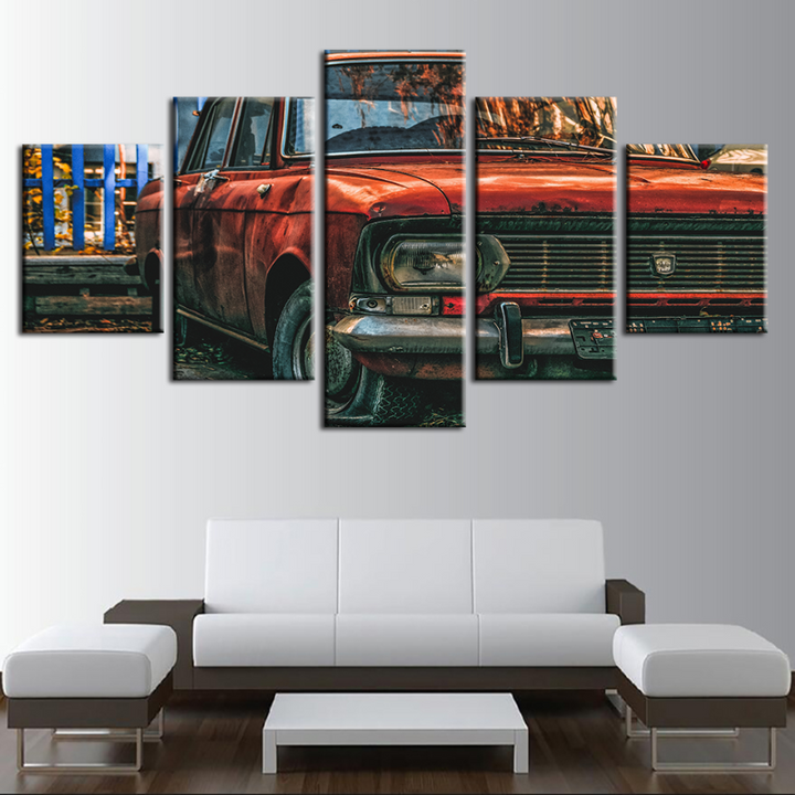 5-Teiliges Rotes Dellen Vintage Auto - Leinwand Wandkunst Gemälde