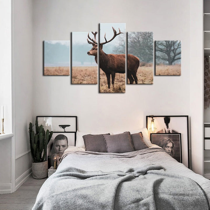 5-teiliges Regales Reh in den Ebenen - Leinwand Wandkunst Gemälde