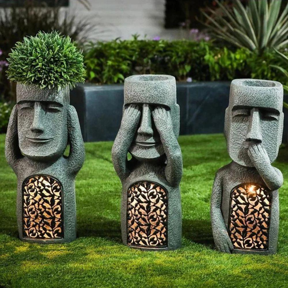 Karnzumentopf mit Gesicht & LED – Dekoration für Garten- und Balkonbeleuchtung | Karnz