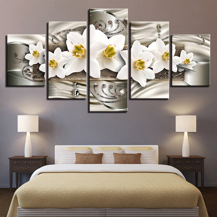 Klassische Weiße Blumen 5 Teile - Leinwand Wandkunst Gemälde