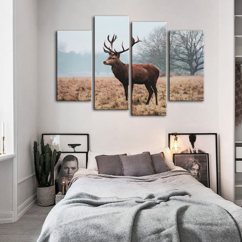 4 Stück Regal Hirsch in der Ebene - Leinwand Wandkunst Gemälde