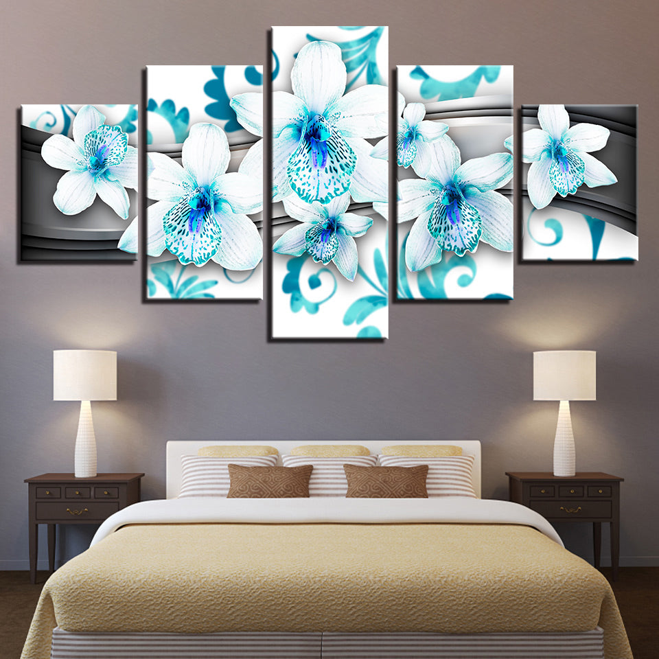Stück Blau Farbton Weiß Blume - Leinwand Wandkunst Gemälde