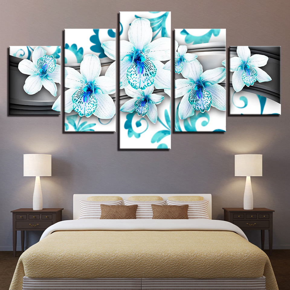 Stück Blau Farbton Weiß Blume - Leinwand Wandkunst Gemälde