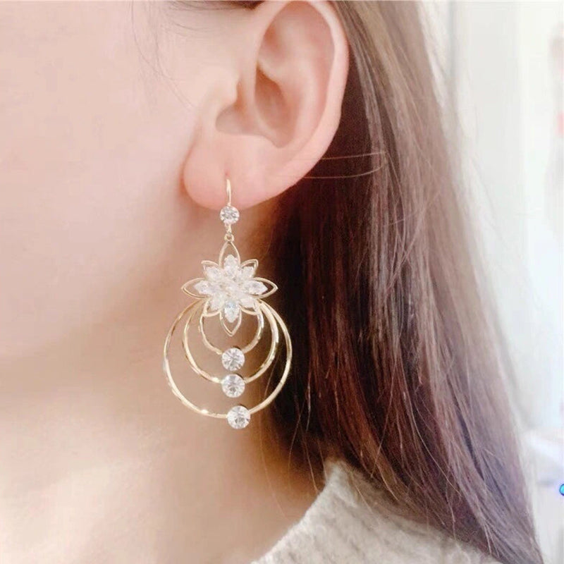 Kristall Lotus Drei Ring Ohrringe Karnz