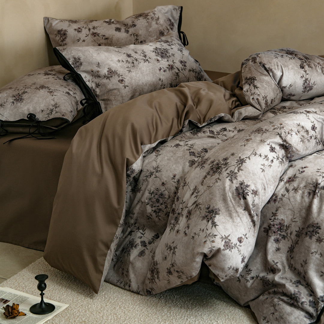 Baumwoll-Bettwäsche-Set, Blumenmuster, Satin-Webart