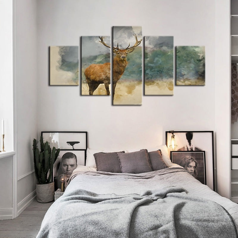 5-teilige Aquarell-Ebenen-Reh - Leinwand Wandkunst Gemälde