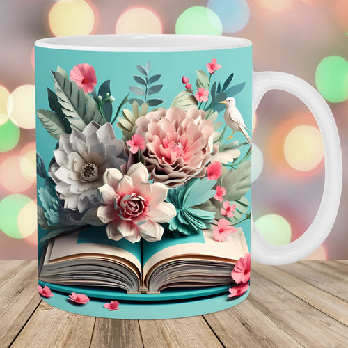 3D Künstlerisch Schöne Florale Bücher Kaffeetasse - Buchliebhaber Geschenk | Karnz