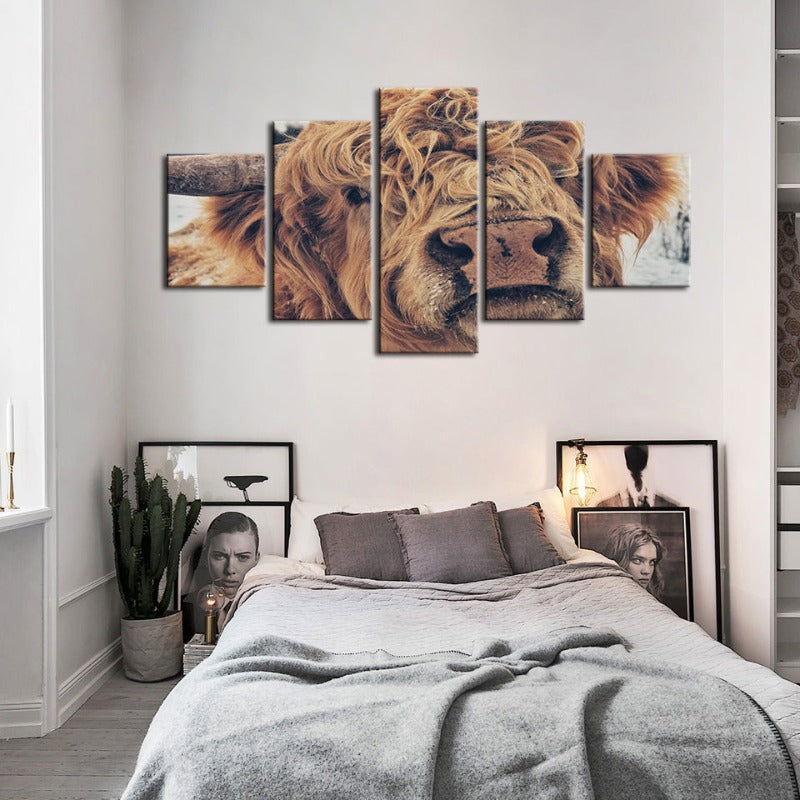 5-teilige Nahaufnahme einer braunen Kuh - Leinwand Wandkunst Gemälde
