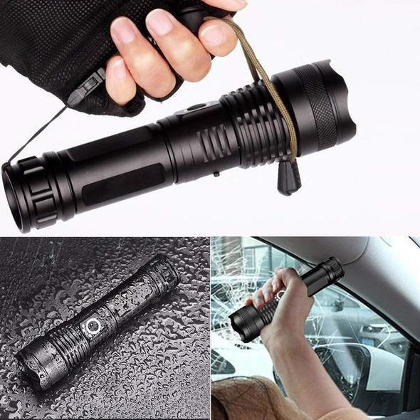Karnz | MS18 Hochleistungs-LED-Taschenlampe | 100.000 Lumen | 18x Cree XHP70 2.0 LEDs | 2,3 km Reichweite | IP56 Wasserdicht | OLED-Statusdisplay | Inkl. Akku-Pack