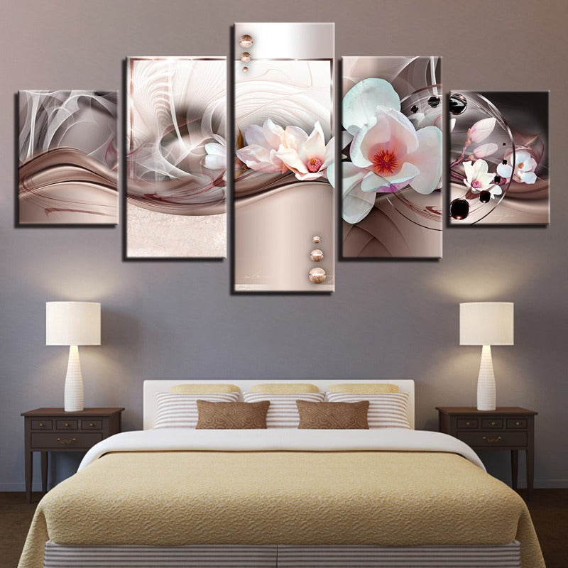 5 Stück Rose Gold Hintergrund Weiße Blume - Leinwand Wandkunst Malerei