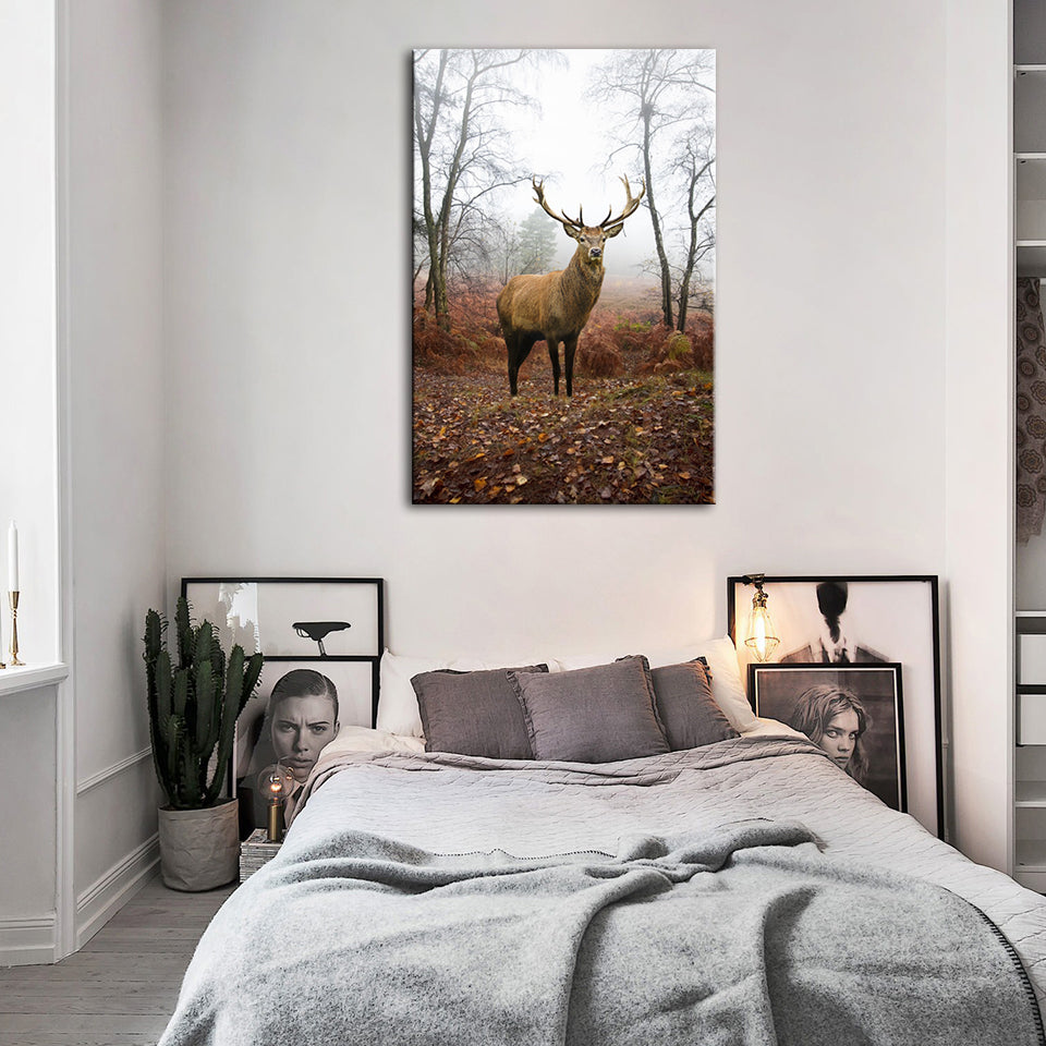 Herbstlicher Hirsch im Nebel - Leinwandbild
