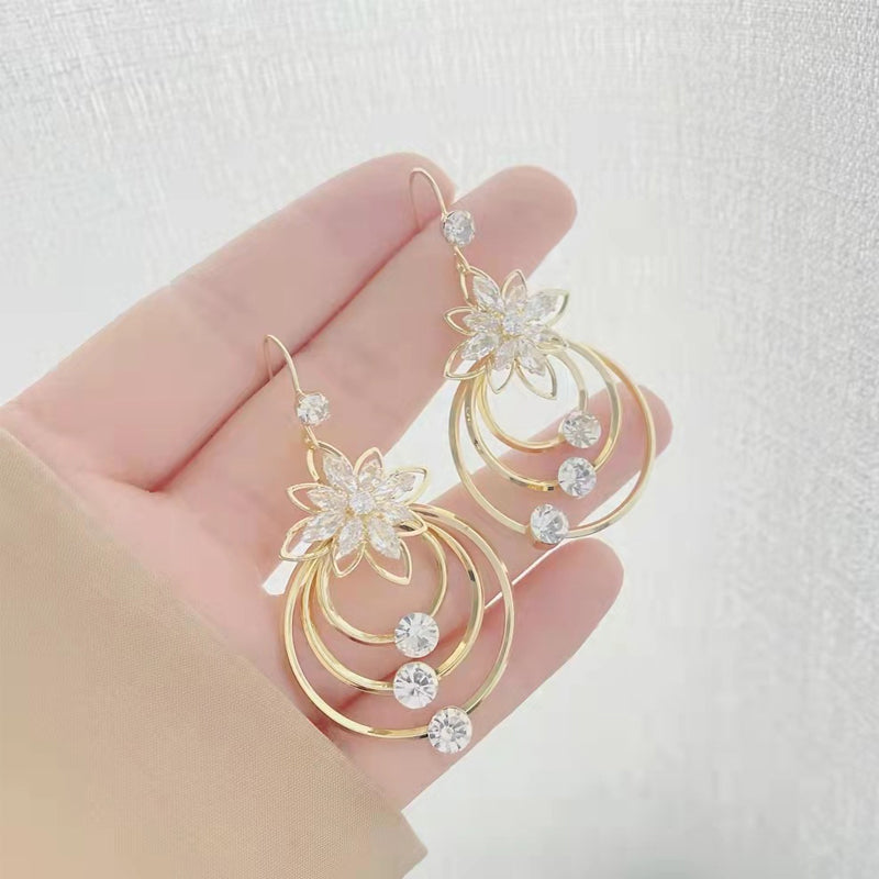 Kristall Lotus Drei Ring Ohrringe Karnz