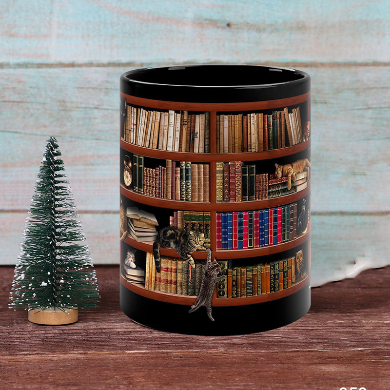 Bücherregal Keramiktasse - Geschenk für Katzenbuchliebhaber | Karnz
