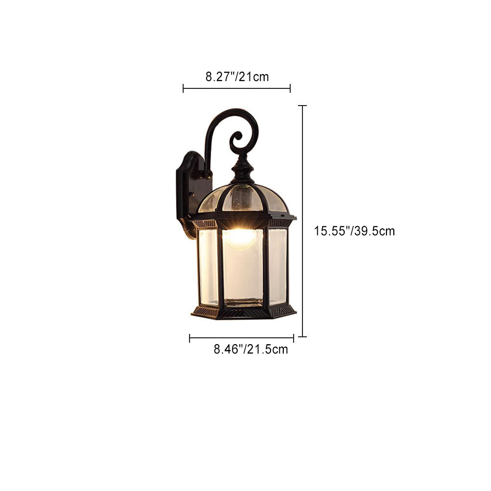 Traditioneller Vintage sechseckiger Schloss-Aluminium-Glas 1-Licht Außenwandlaterne für Garten | Karnz