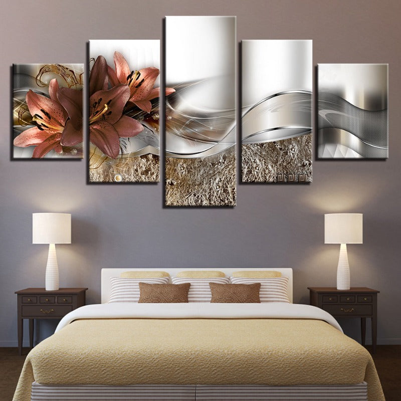 5 Stück Pink-Unterton Tulpenblumen - Leinwand Wandkunst Gemälde