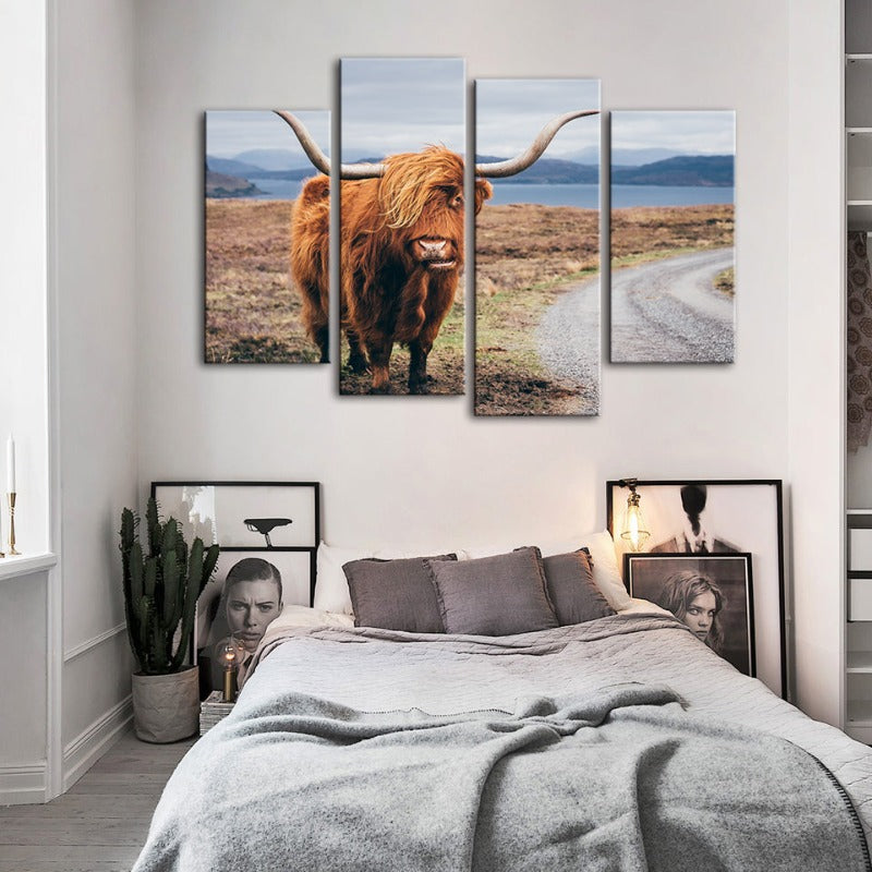 4-teilige schöne braune Kuh - Canvas Wandkunst Gemälde | Karnz