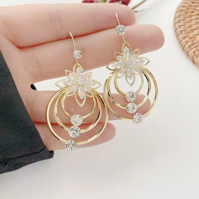 Kristall Lotus Drei Ring Ohrringe Karnz