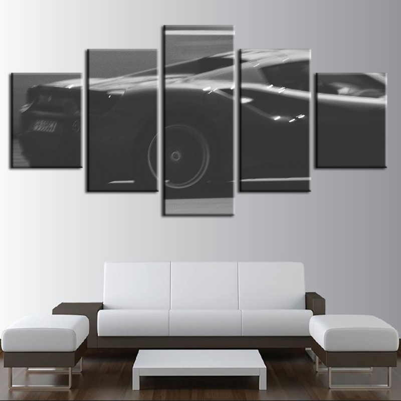 5-teilige Nahaufnahme Klassisches Schwarzes Auto - Leinwand Wandkunst Gemälde