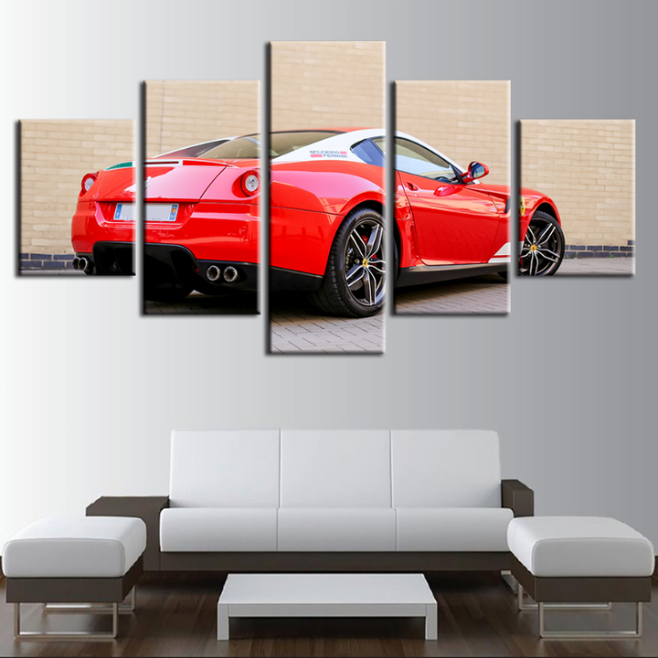 5 Teile - Rote Rückansicht Klassiker Auto - Leinwand Wandkunst Gemälde