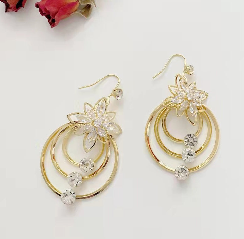 Kristall Lotus Drei Ring Ohrringe Karnz