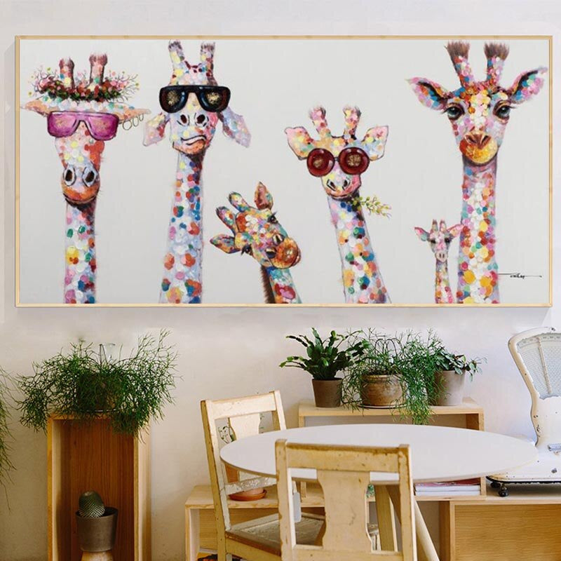 Cartoon-Giraffen - Leinwand Wandkunst Malerei