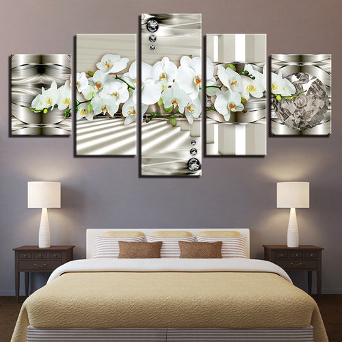 Moderne Weiße Orchideen 5-teilig - Leinwand Wandkunst Gemälde