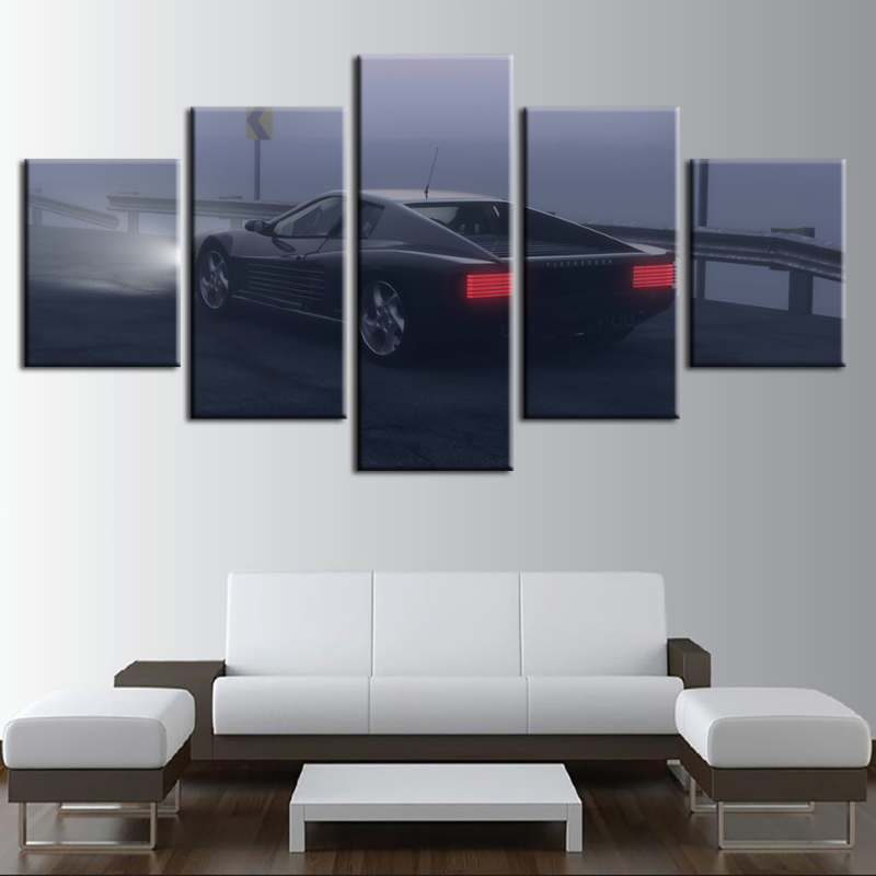 5 Stück klassisches Nachtzeit Auto - Leinwand Wandkunst Malerei