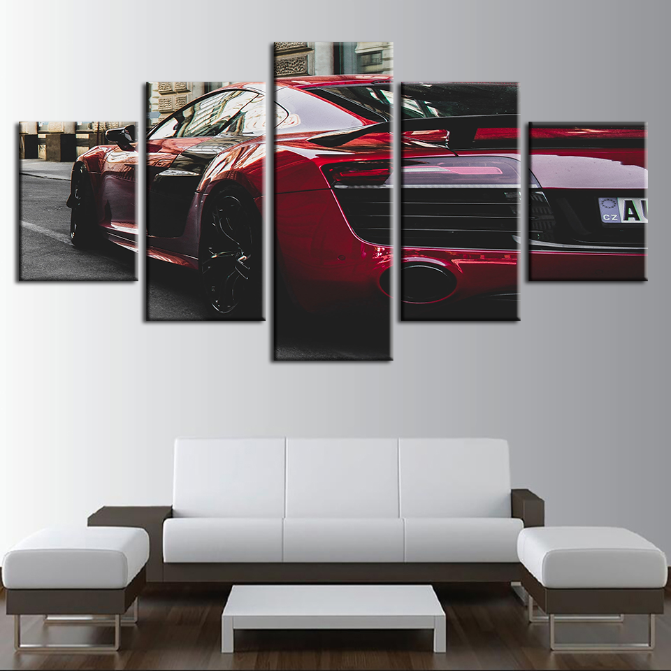 5-teiliges Rotes Klassisches Auto - Leinwand Wandkunst Gemälde