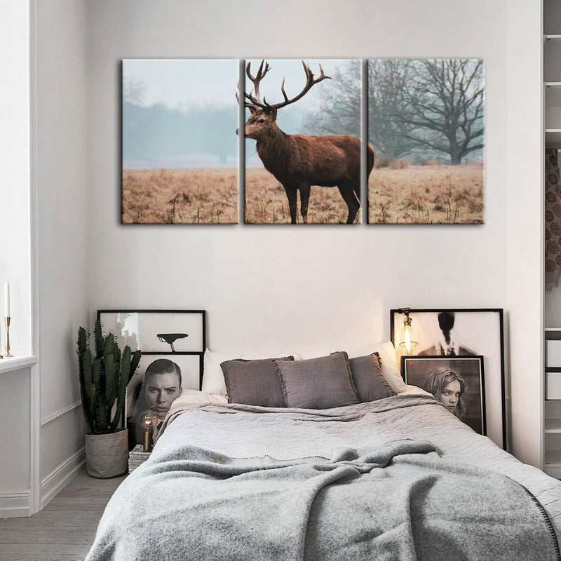 Majestätischer Hirsch in der Ebene – Leinwandbild, 3-teilig