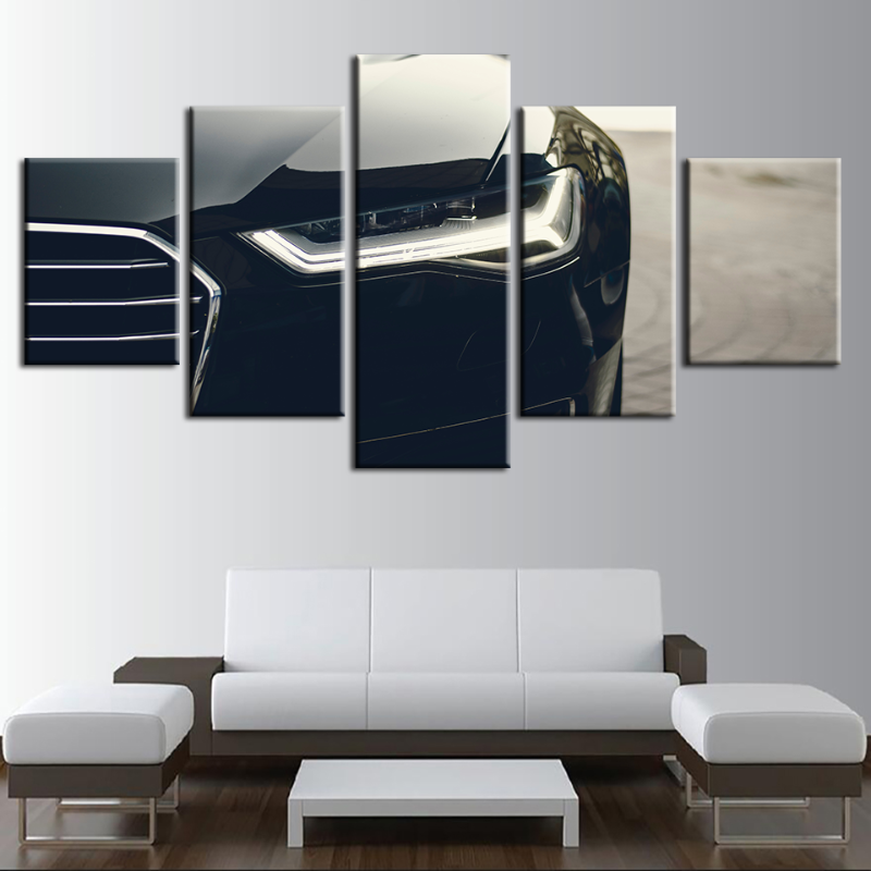 5 Stück Scheinwerfer Nahaufnahme Schwarzes Auto - Leinwand Wandkunst Gemälde