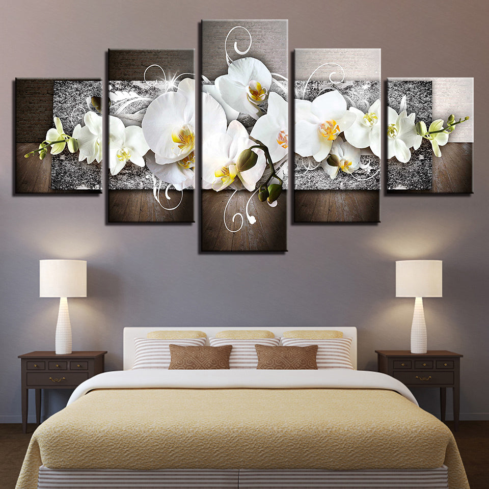 Strahlend weiße Orchideen, 5-teiliges Leinwandbild