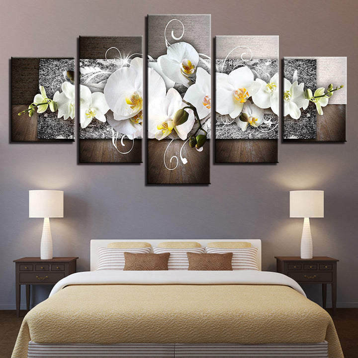 Strahlend weiße Orchideen, 5-teiliges Leinwandbild