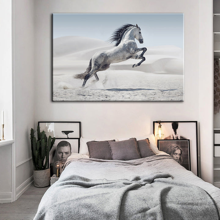 Springendes weißes Pferd - Leinwand Wandkunst Malerei
