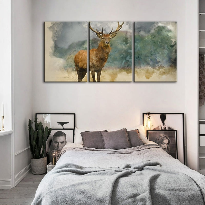 Aquarell-Wandbild „Hirsch der Steppe“ (3-teilig)