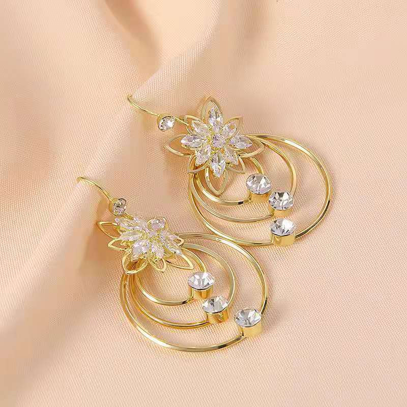 Kristall Lotus Drei Ring Ohrringe Karnz