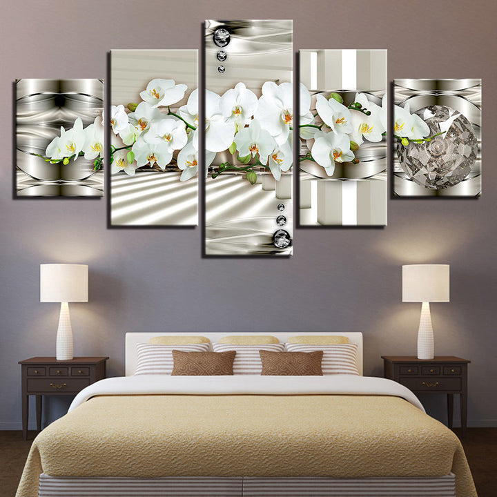 5 Stück Weiß Metallic Hintergrund Blume - Leinwand Wandkunst Gemälde