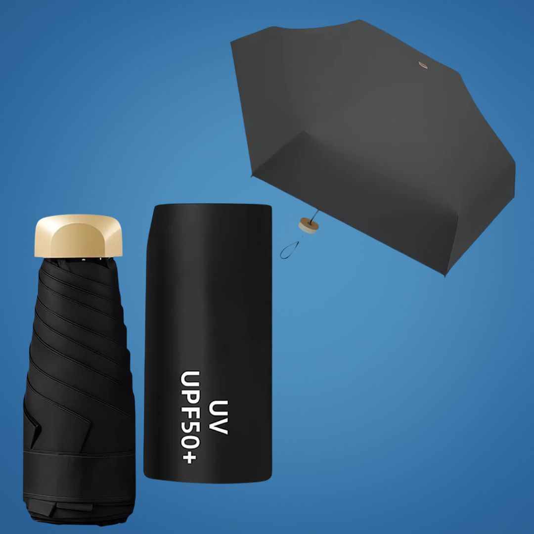 UrbanBrolly | Mini faltbarer Regenschirm UV – Sonnenschutz UPF 50+ – Wasserabweisend – Leicht und taschenfreundlich für die Reise Nutzung Karnz